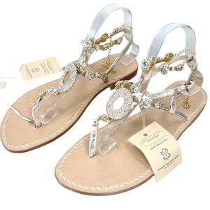 NWT Socapri Embellished Sandals Jeweled Thong Gold Chains IT Size 42/ US Size 11